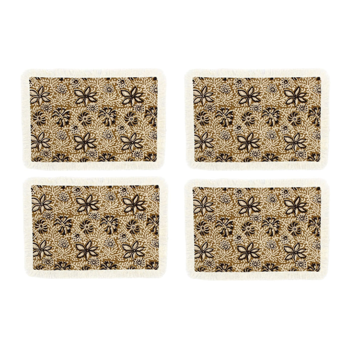 Lot de 4 sets de table en coton camel avec franges BARI