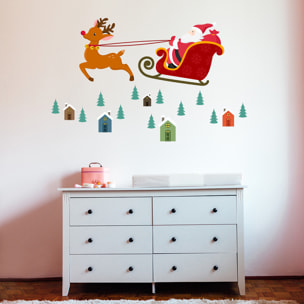 Sticker Noël le Père Noël en plein vol - Autocollants stickers adhésifs noël - décoration fêtes