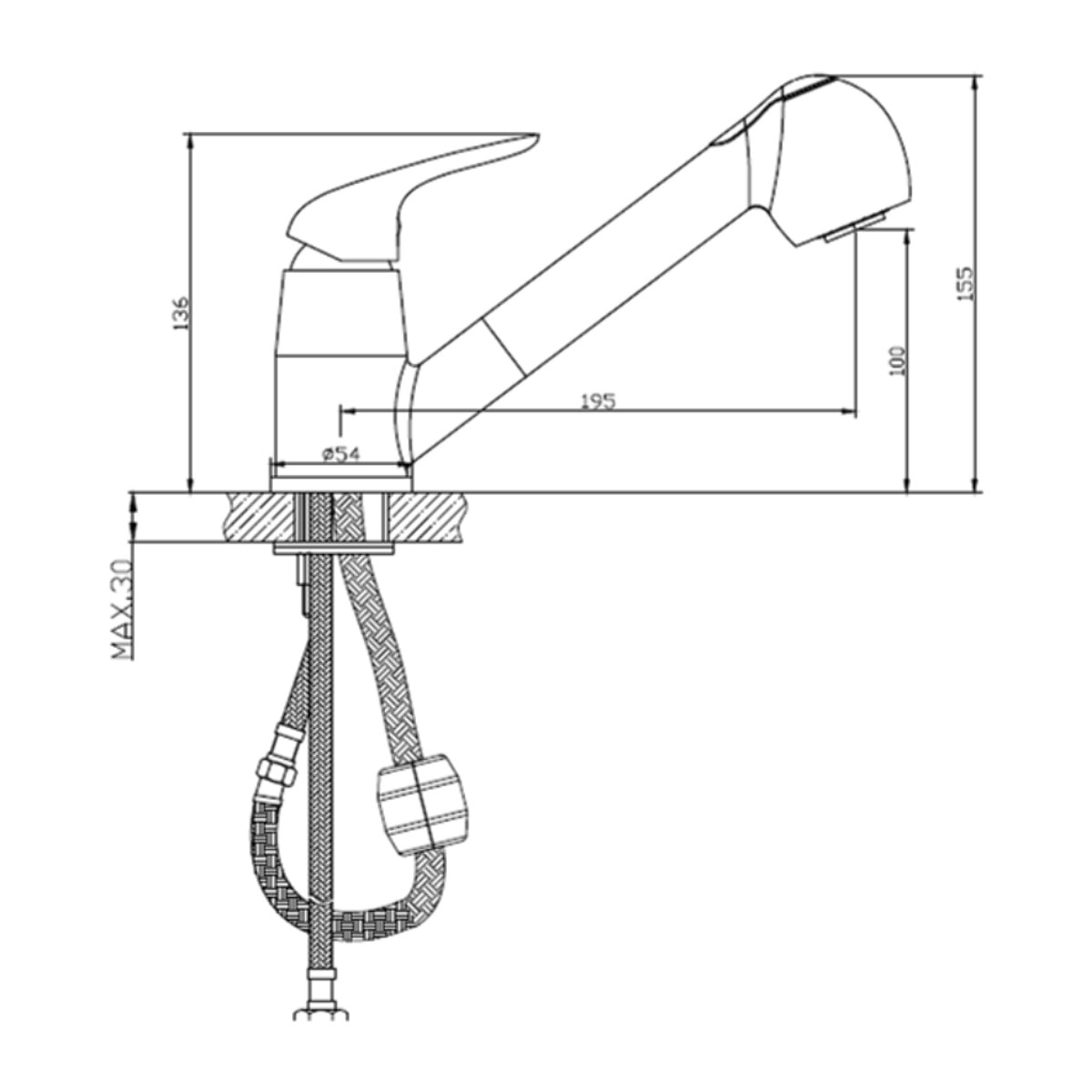 S-Line Pro mitigeur d'évier sur pied avec douchette extractible, 2 jets, chrome (SIKOBSLPRO283)