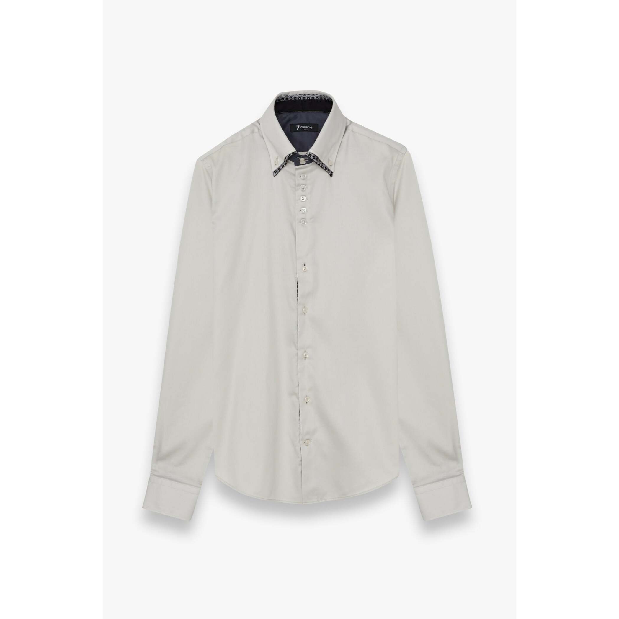 Camicia Uomo 2 Bottoni Button Down 7bottoni Doppio Coll Satin Unito Grigio