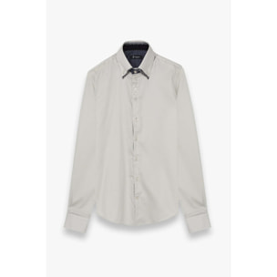 Camicia Uomo 2 Bottoni Button Down 7bottoni Doppio Coll Satin Unito Grigio
