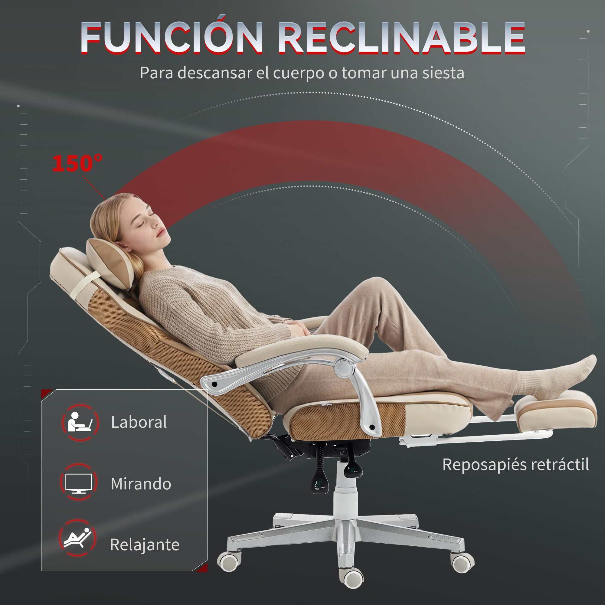 Silla Gaming, Silla Gamer Reclinable, con Altura Ajustable, Reposapiés Retráctil, Soporte Lumbar y Reposacabezas Desmontable, para Oficina, Estudio, Crema