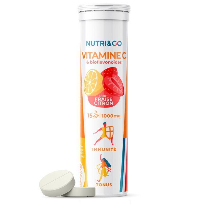 Nutri&Co Vitamine C - Immunité et Tonus - Goût Fraise-Citron - 15 comprimés Vegan