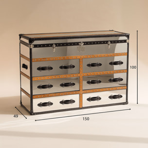Commode 6 tiroirs en acier inoxydable et cuir  ILLIADE