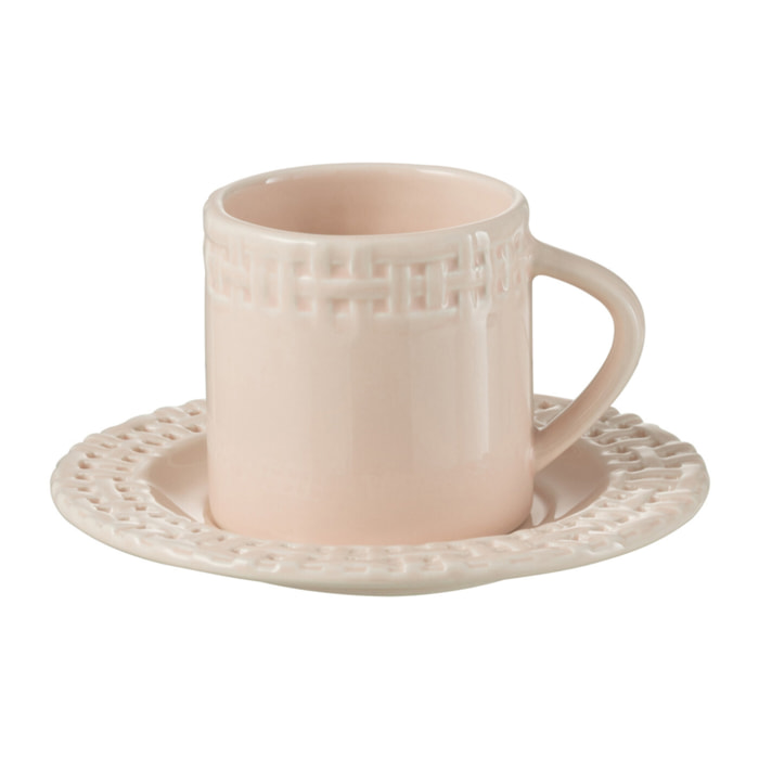 J-Line tasse + sous-tasse - céramique - rose - 12 pièces