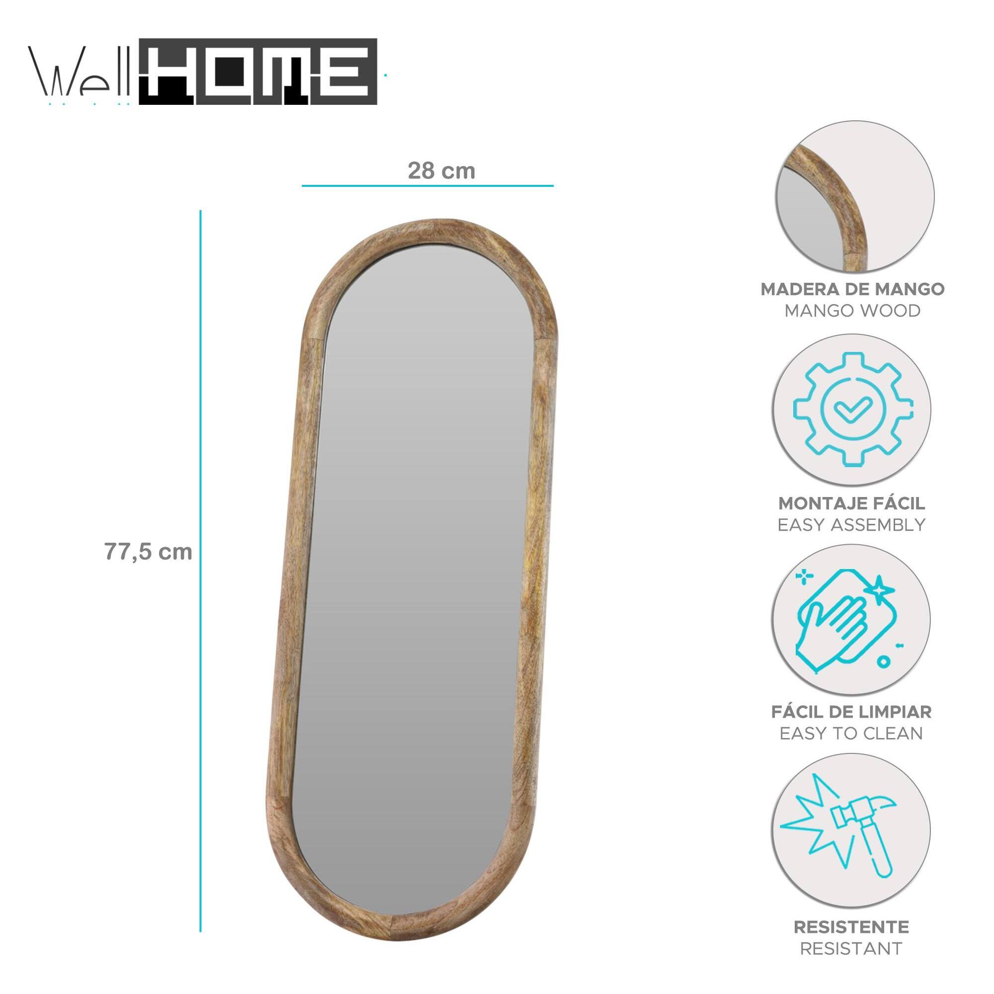 Well Home Espejo ovalado en madera H.77,5cm