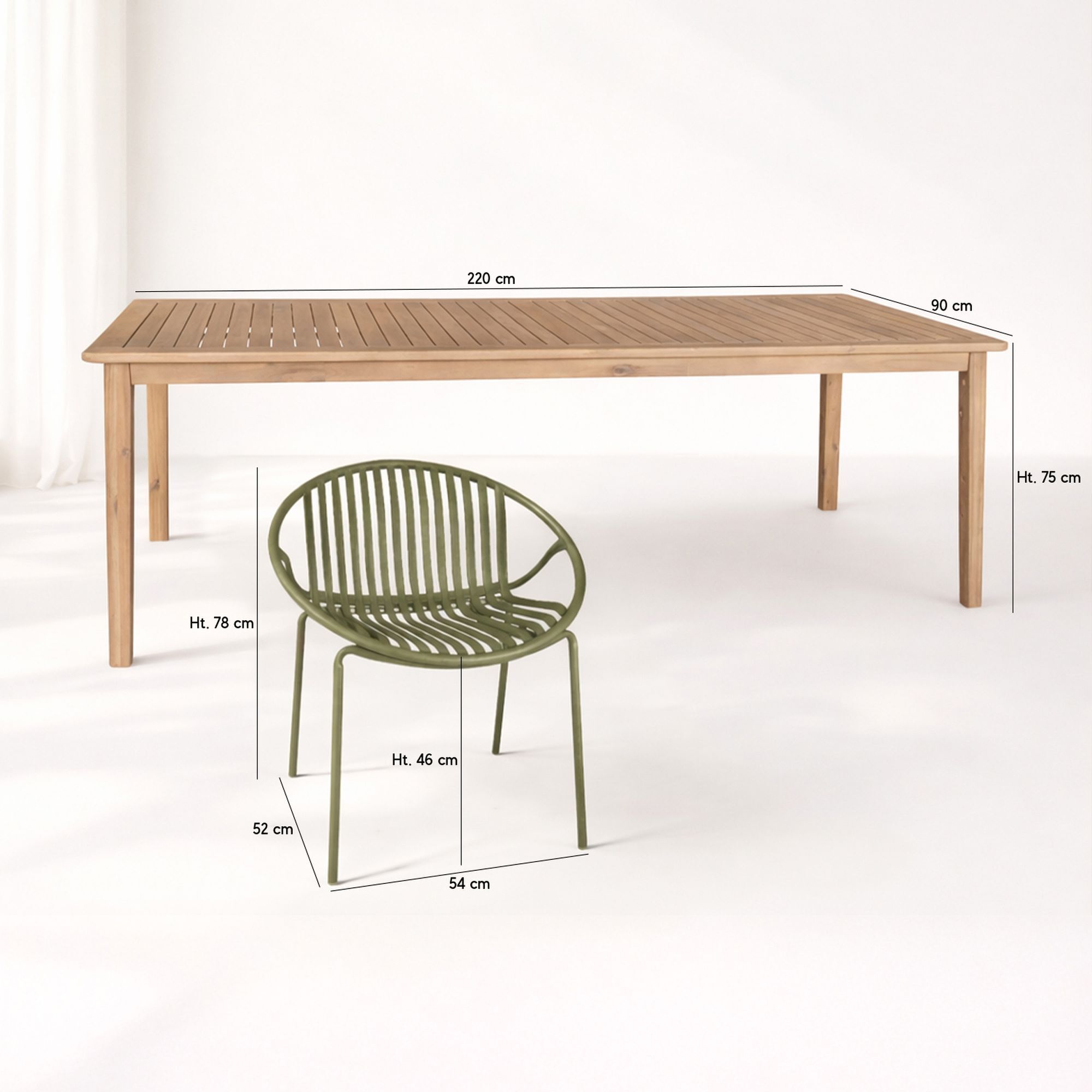 Ensemble table en bois d'acacia et 8 fauteuils de jardin vert CALYPSO