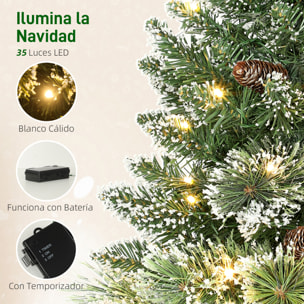 Árbol de Navidad con 35 Luces LED, 60 cm, Mini Árbol de Navidad Artificial con 64 Ramas Densas con Nieve, Piñas, Bayas y Base de Arpillera, Decoración Navideña de Mesa para Casa, Oficina, Verde