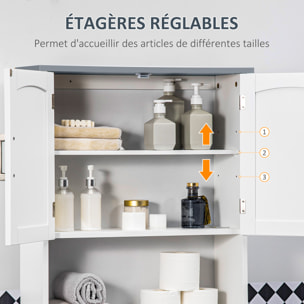 Meuble WC meuble dessus toilettes 2 portes étagère réglable niche dim. 64 x 22 x 165 cm blanc gris