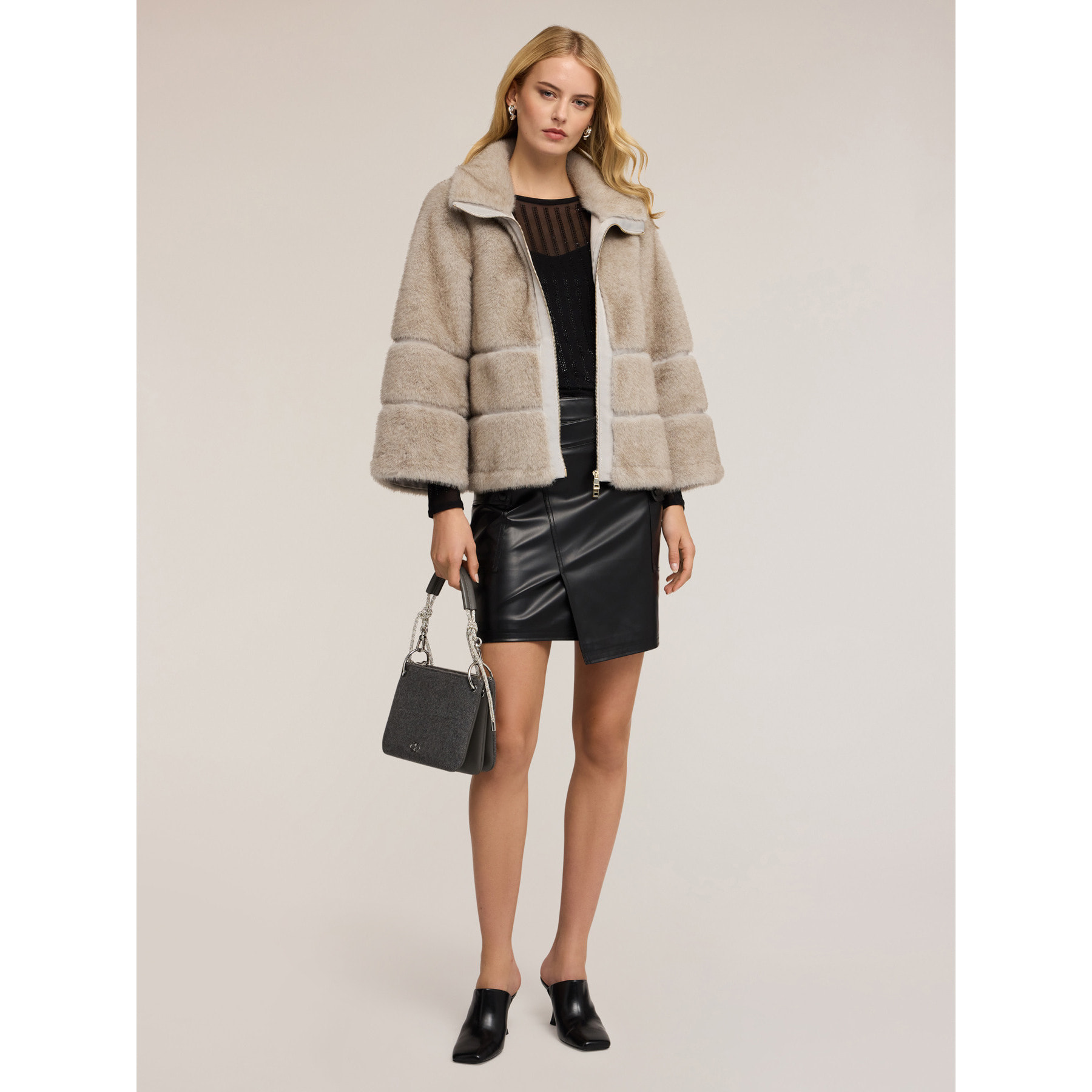 Motivi - Chaqueta efecto teddy con cremallera - Gris