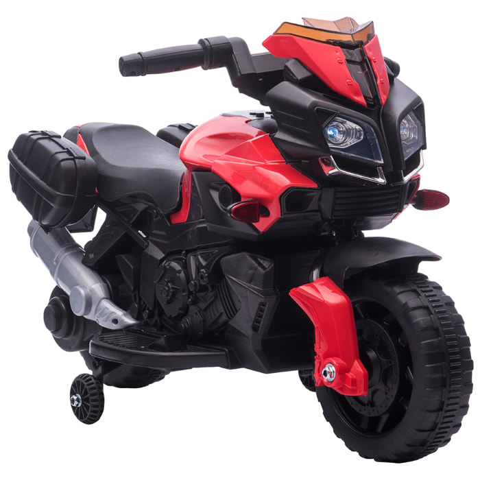 Moto Eléctrica para Niños de 18-48 Meses 6V con Faros Bocina 2 Ruedas de Equilibrio Velocidad 3 km/h Avance y Retroceso Motocicleta de Juguete Carga 25 kg 88,5x42,5x49 cm Rojo