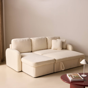 Canapé convertible réversible 3 places lignes arrondies bouclette avec coffre MILANO