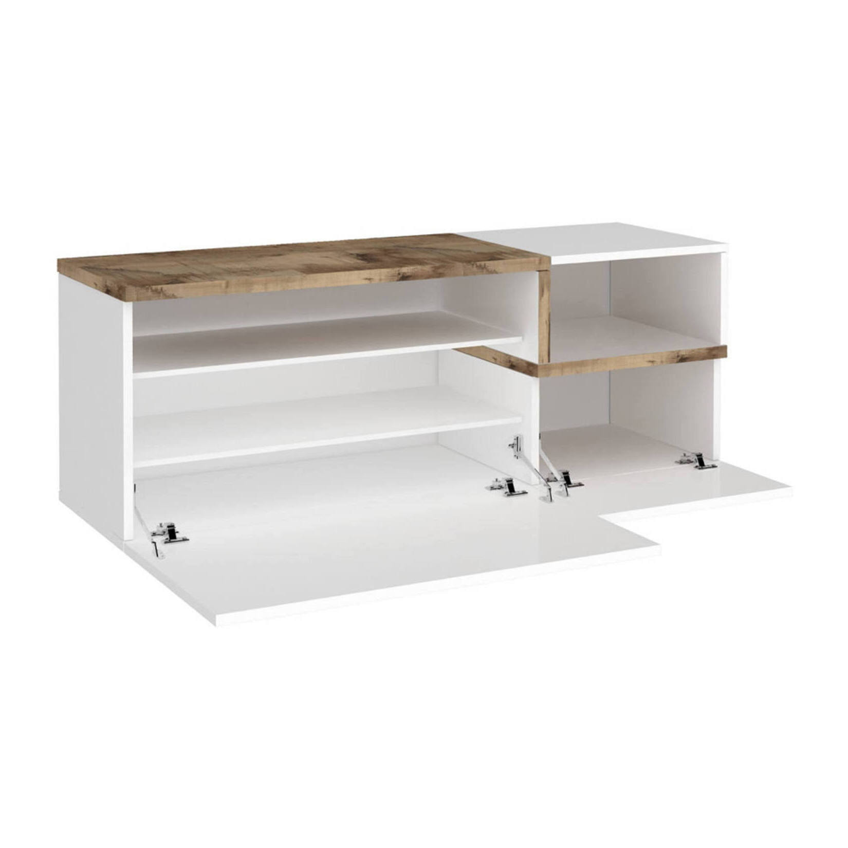 Mobile da ingresso Aska, Entratina moderna multifunzione, Armadietto multiuso per atrio, 100% Made in Italy, cm 120x40h54, Bianco lucido e Acero