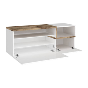 Mobile da ingresso Aska, Entratina moderna multifunzione, Armadietto multiuso per atrio, 100% Made in Italy, cm 120x40h54, Bianco lucido e Acero