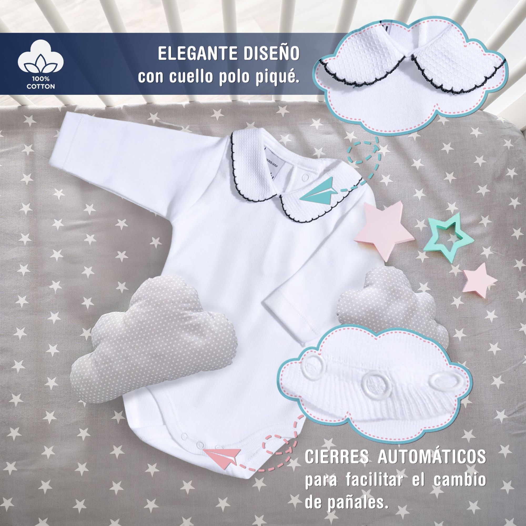 Body bebé manga larga cuello polo piqué