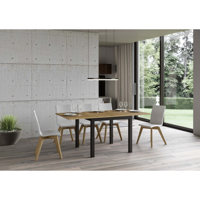 Table Everyday Libra Chêne Nature 90x90 Allongée 90x180 pieds/cadre Anthracite