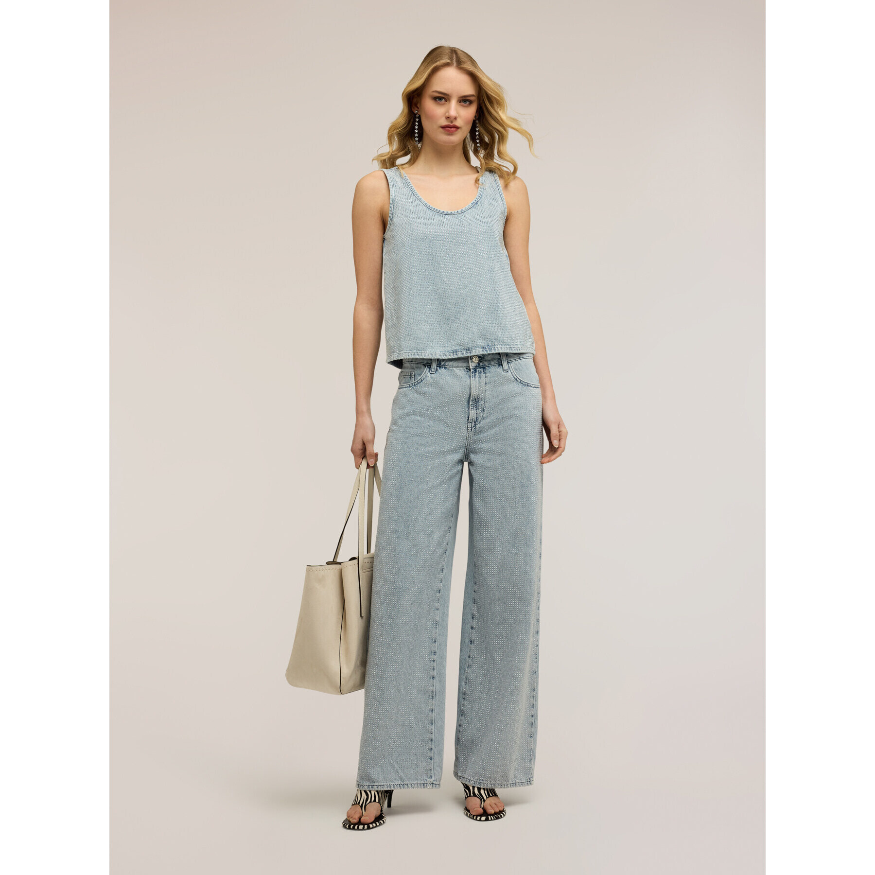 Motivi - Top de denim con cristales - Light - blue