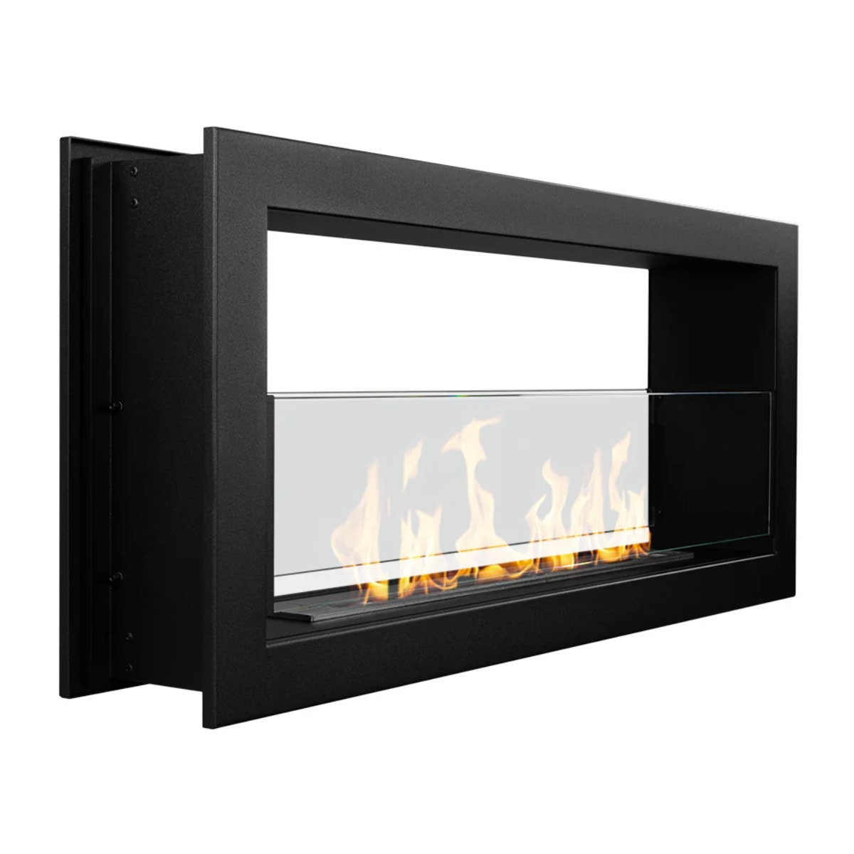 Montefalco 90 - Camino a Bioetanolo da Incasso Bifacciale 90x40x15,2 cm con Bruciatore 1,5lt in Acciaio
