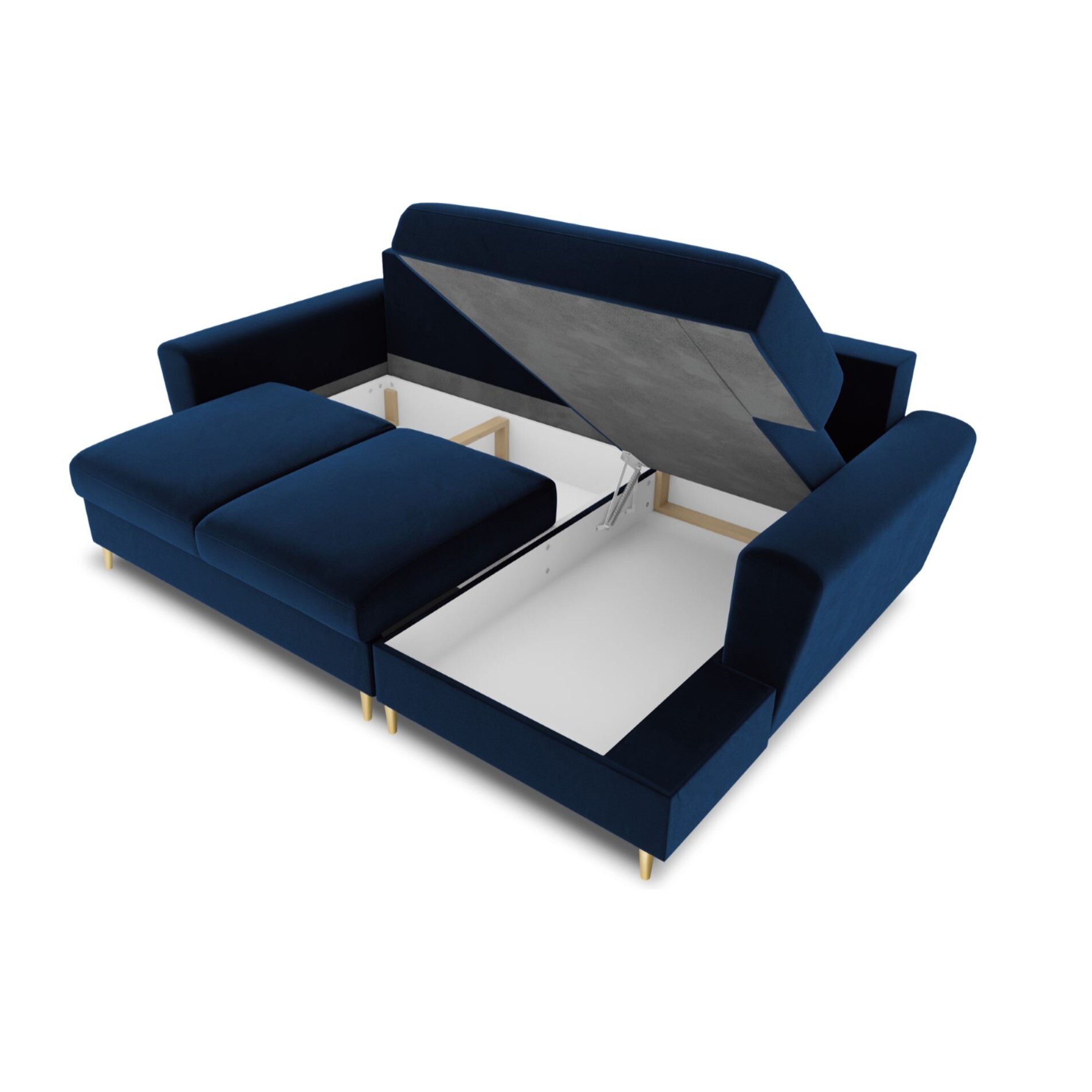 Canapé d'angle droit convertible avec coffre de rangement "Kyoto" 4 places en velours bleu roi