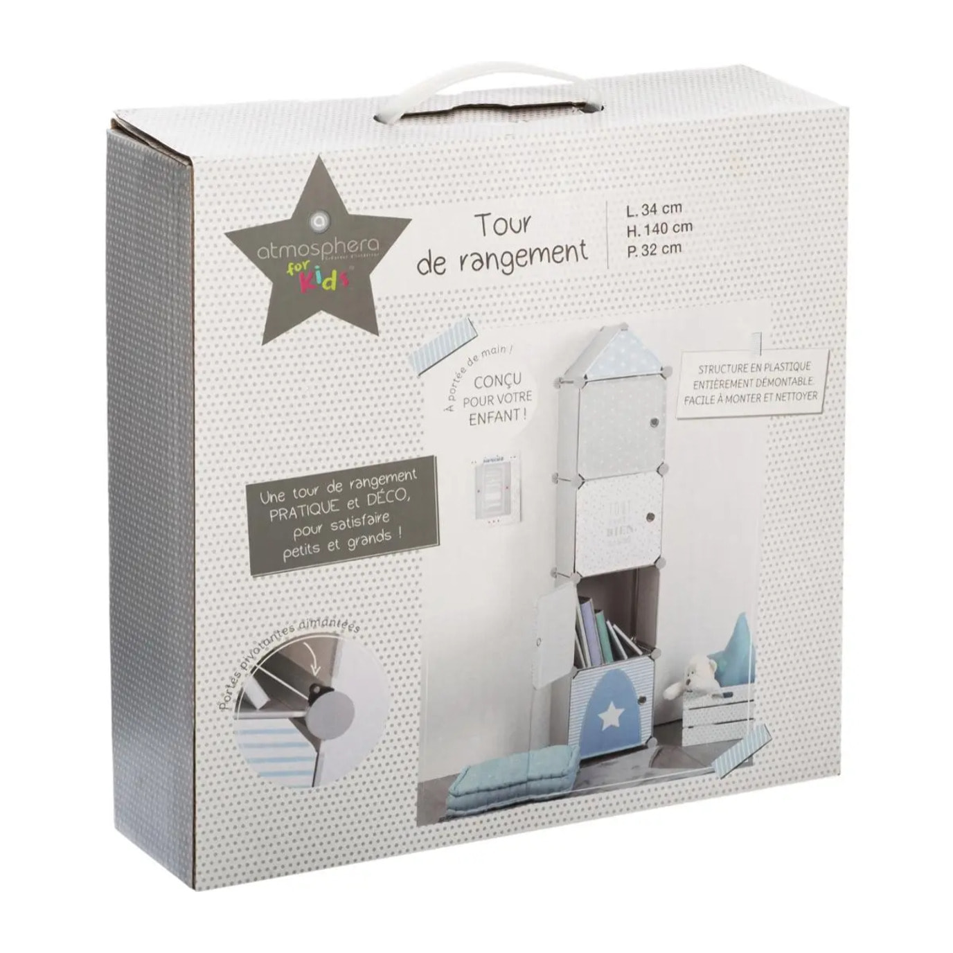 Casiers de rangement enfant "Colonne" gris 34x139cm
