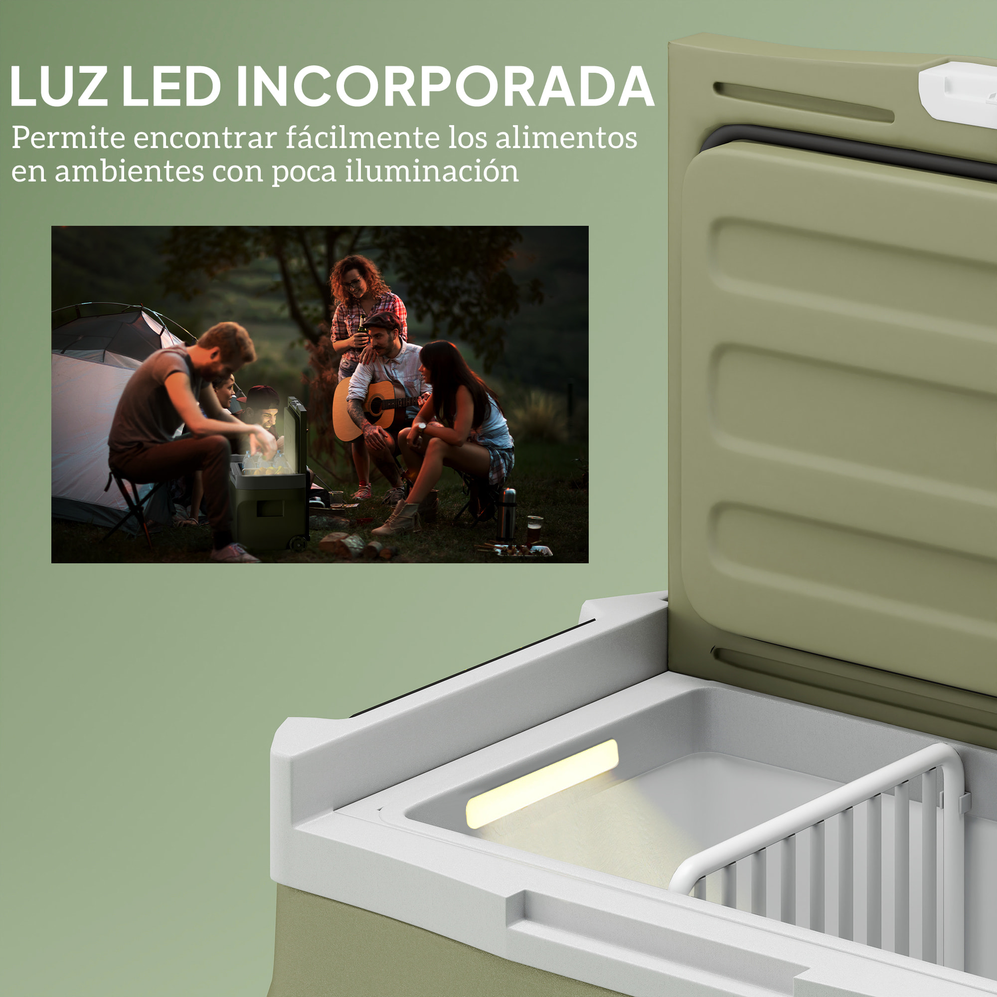 Nevera Portátil Eléctrica 30L Refrigerador de Coche -20℃ a +20 ℃ 12V/24V Mini Frigorífico con Ruedas Compresor Pantalla LED Táctil para Hogar Camping Viajes Automóvil 61x39x41,5 cm Verde