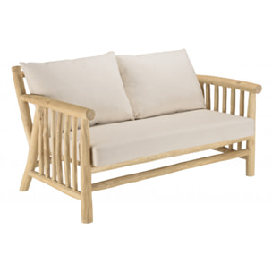 WILL - Canapé BORNEO 2p. en branches de teck naturel coussins blancs