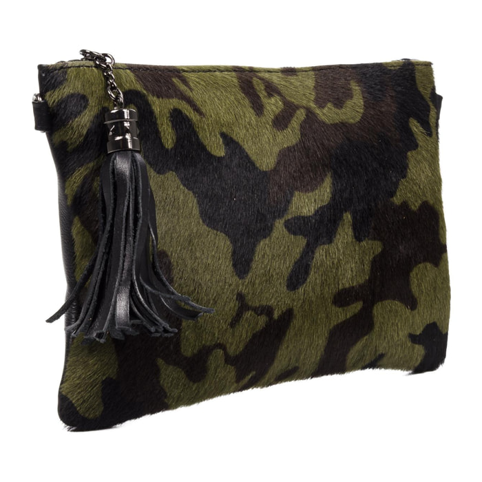 Borsa A Tracolla Donna Ermellino.Autentica Pelle Sauvage Cavallino Camouflage