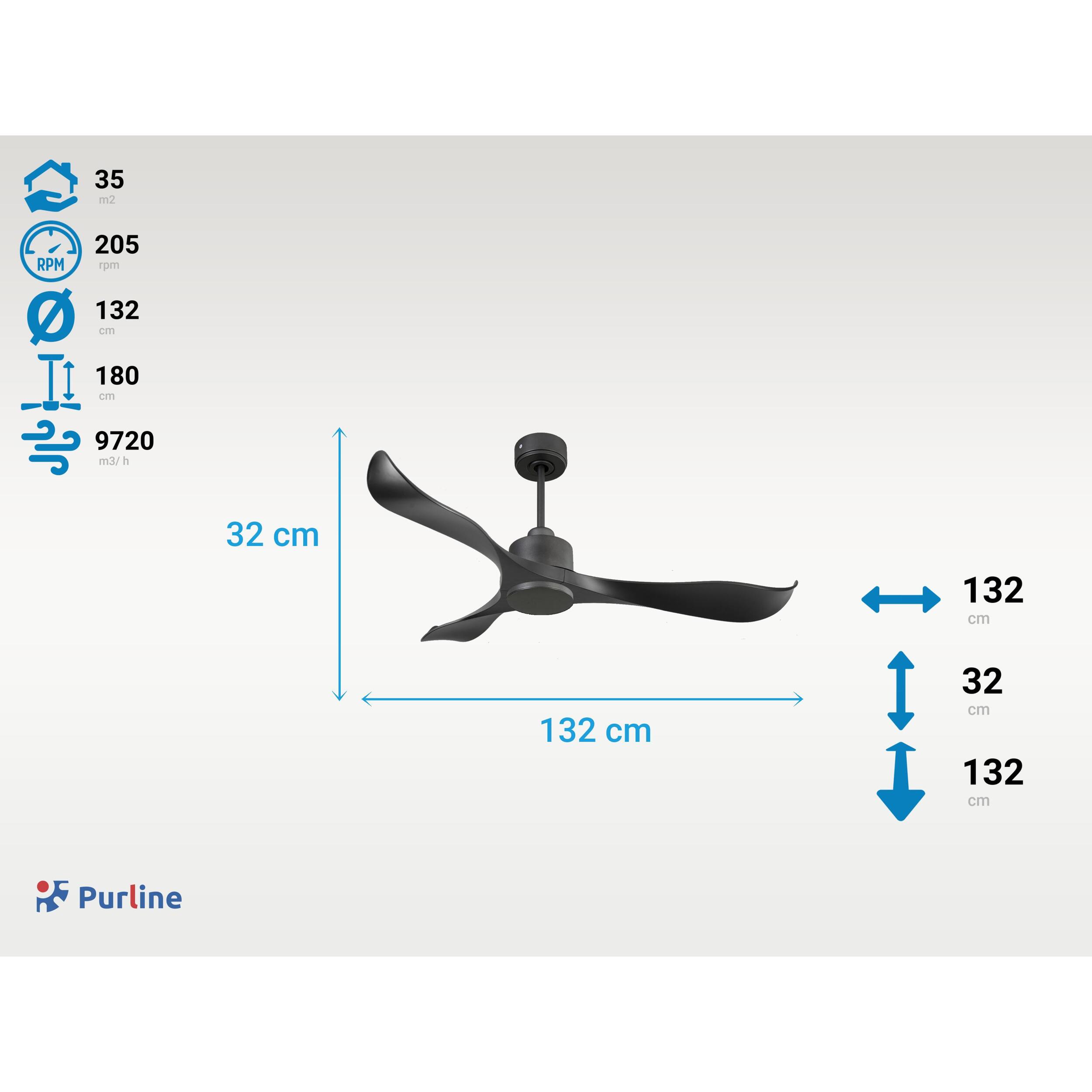 Ventilateur de plafond Réversible  Thermostat Wifi Moteur à courant continu Toits en pente Télécommande Adaptateur 2/3 Lames Hypersilence Mémoire