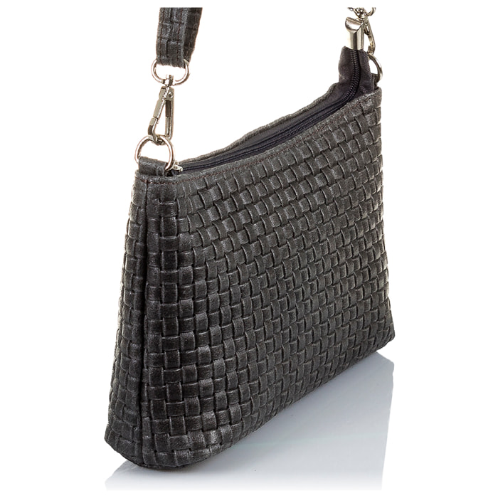 Zia Borsa a tracolla Donna.Pelle autentica Velluto Inciso Geometrico