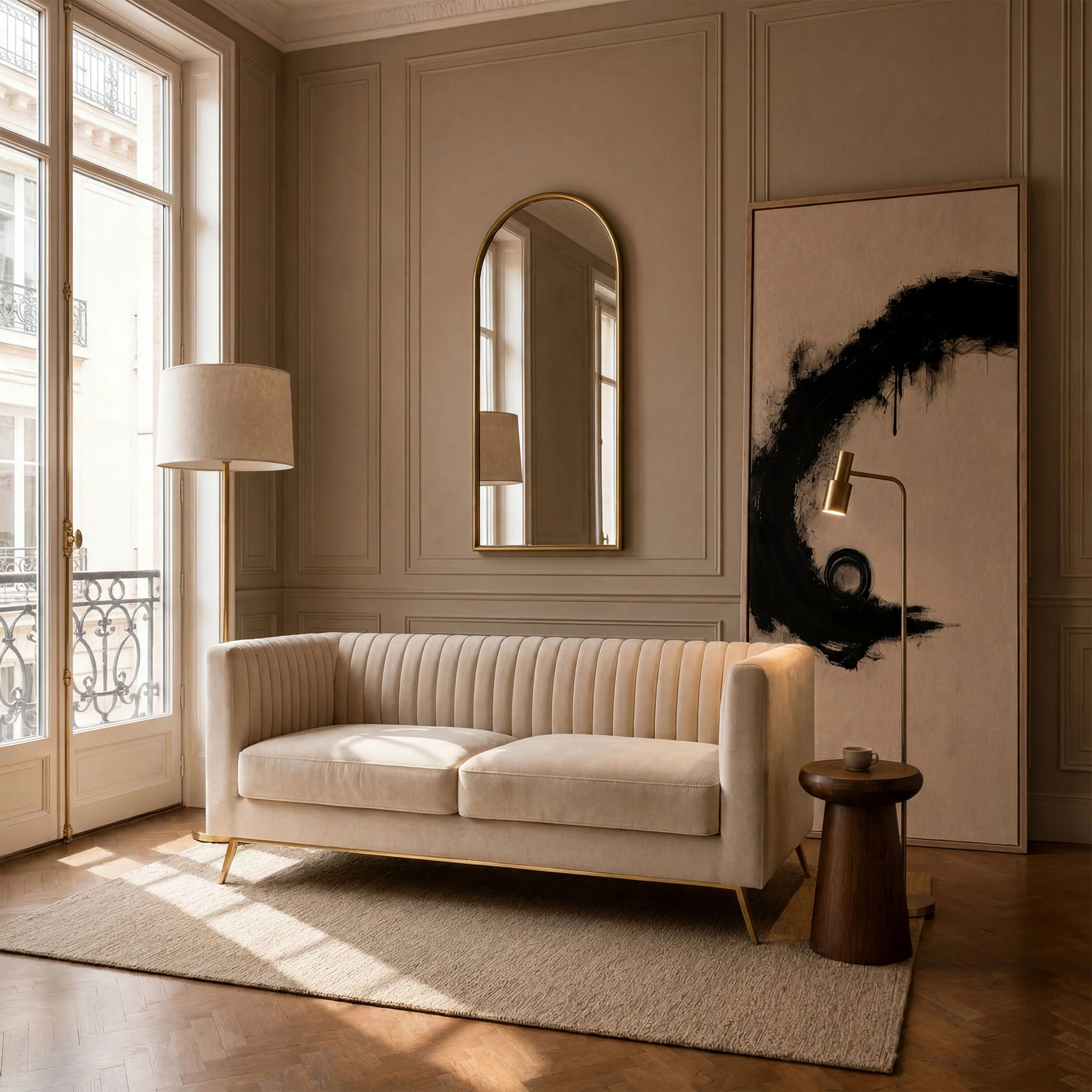Canapé 2 places en velours beige - Gatsby