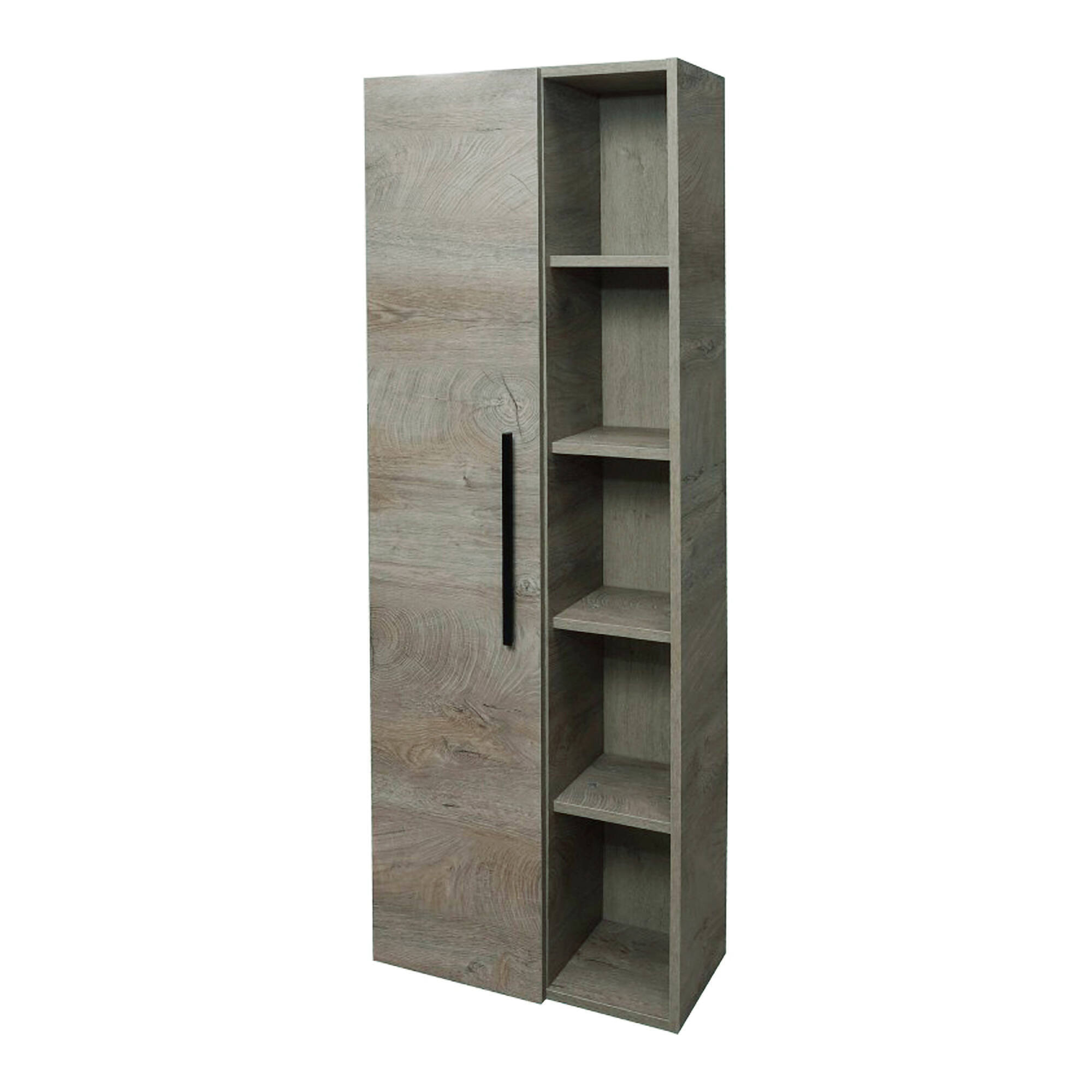 Mobile colonna Achisa, Mobile per bagno a 1 anta, Armadio pensile sospeso con 5 ripiani, 51x25h135 cm, Rovere