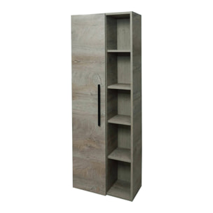 Mobile colonna Achisa, Mobile per bagno a 1 anta, Armadio pensile sospeso con 5 ripiani, 51x25h135 cm, Rovere