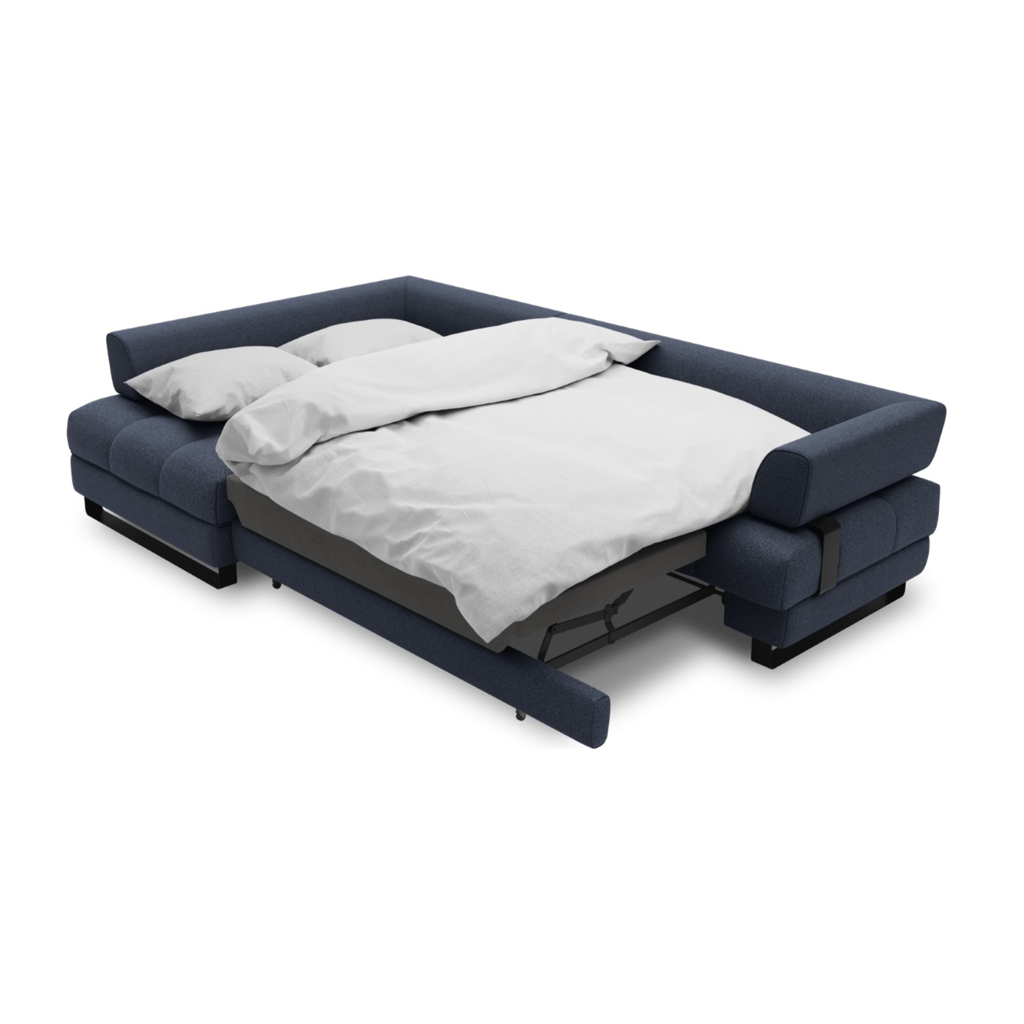 Canapé d'angle gauche convertible avec coffre de rangement "Clinton" 5 places en tissu structurel bleu foncé