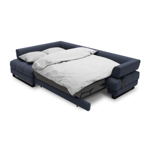 Canapé d'angle gauche convertible avec coffre de rangement "Clinton" 5 places en tissu structurel bleu foncé