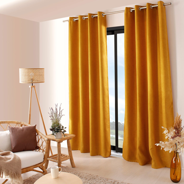Rideau occultant uni et fileté - Jaune moutarde