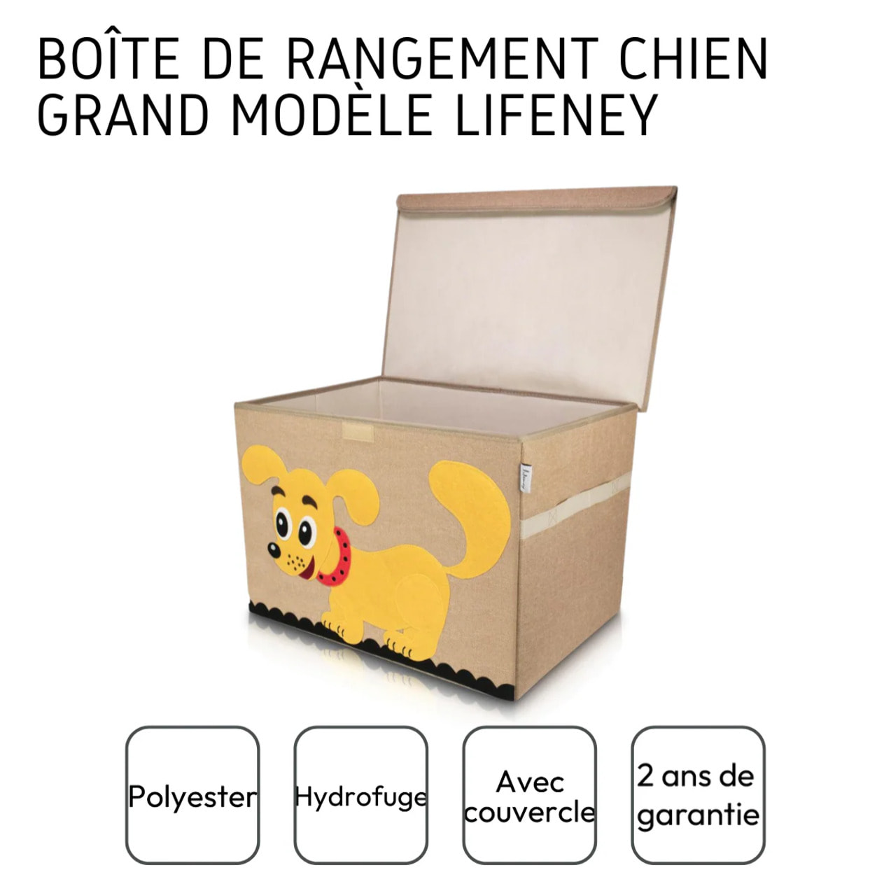 Boîte de rangement en tissu pour enfant grand modèle "chien" avec couvercle Lifeney