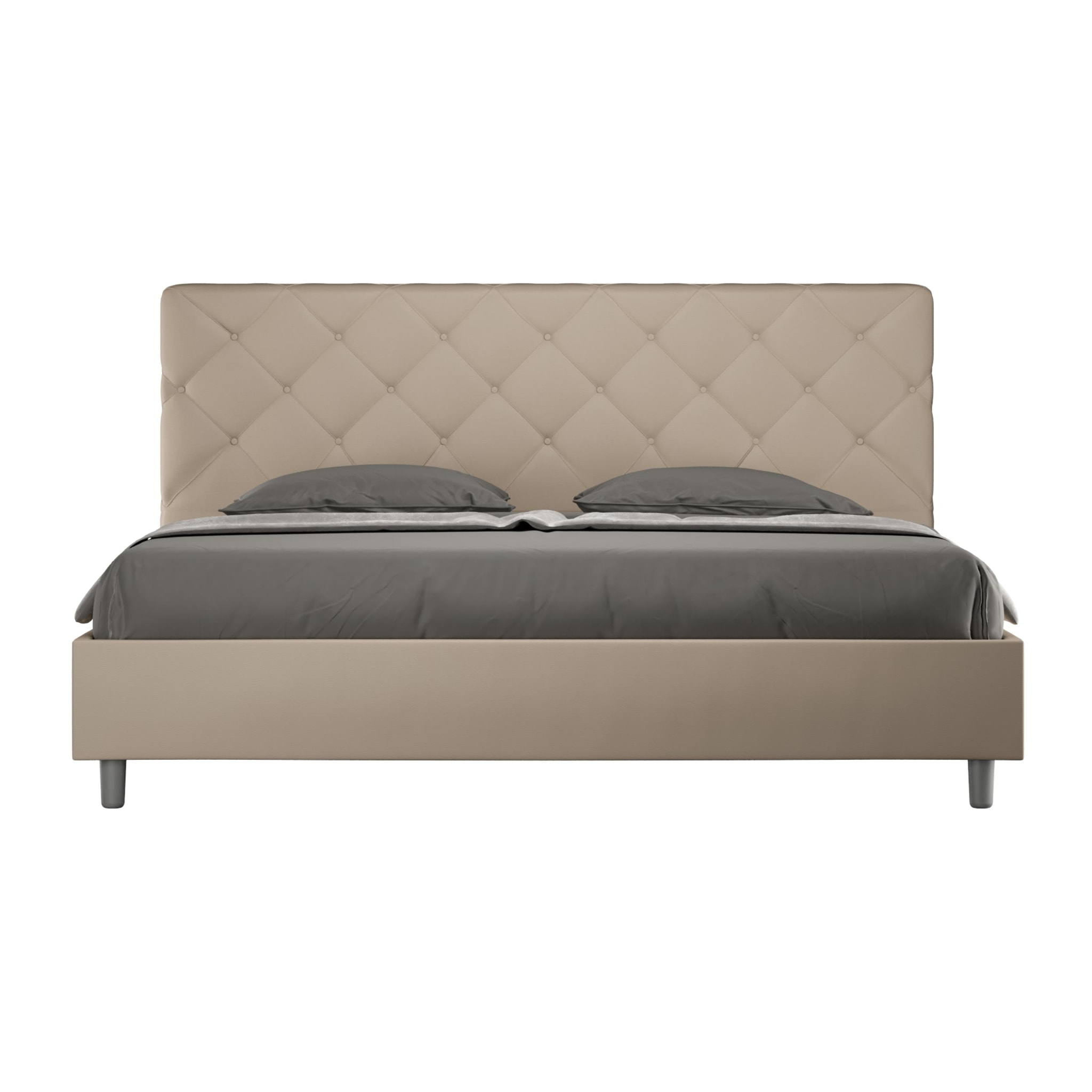 Lit king size sans sommier rembourré 180x210 similicuir taupe Priya