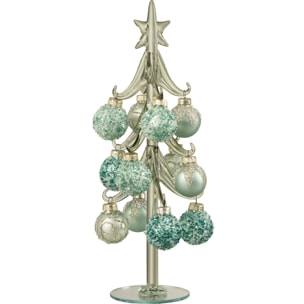 J-Line décoration sapin de Noël + Boules - verre - vert/bleu - large