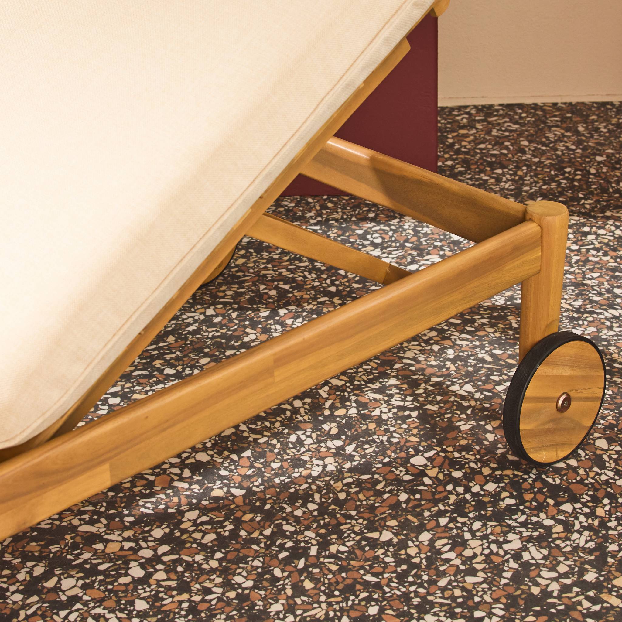 Bain de soleil bois d'acacia multi positions avec roulettes SOLA