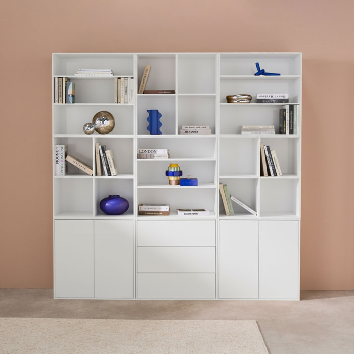 Kit étagère, bibliothèque modulable décor bois 9 éléments KOMPO