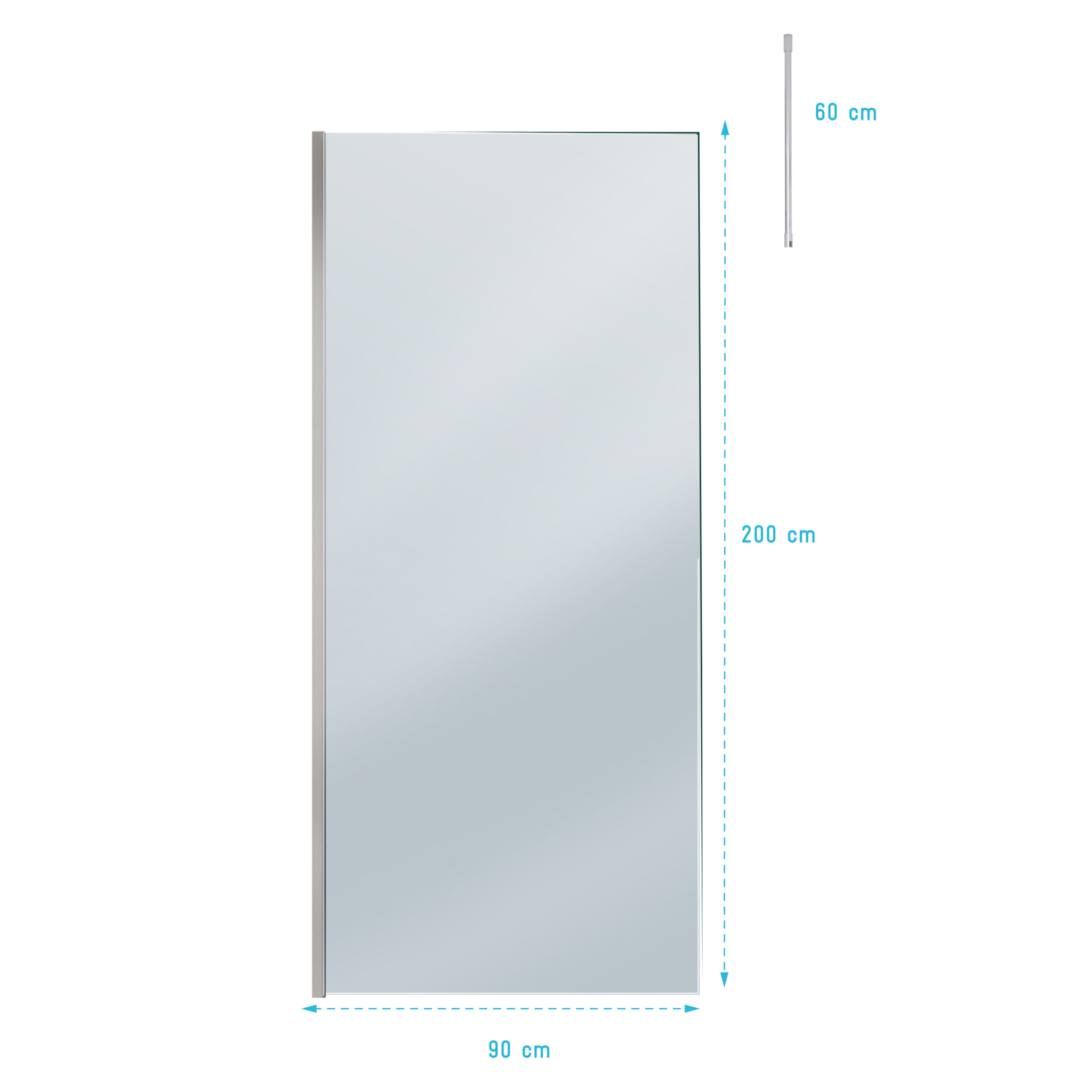 Paroi de Douche 90x200cm Verre Fumé - Profilé + Barre Plafond Finition Chrome - FREEDOM 2 SMOKED