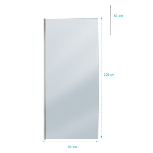 Paroi de Douche 90x200cm Verre Fumé - Profilé + Barre Plafond Finition Chrome - FREEDOM 2 SMOKED