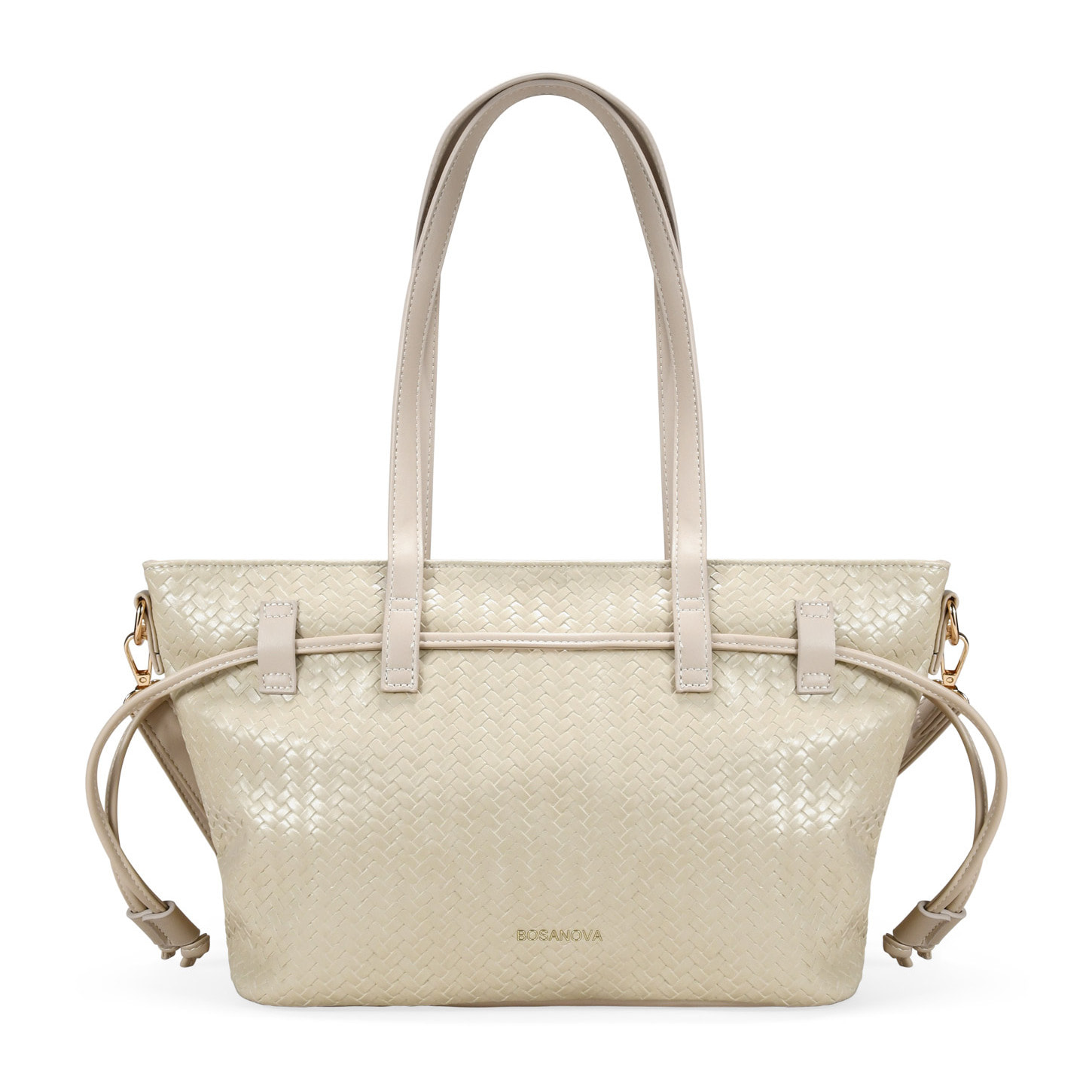 Bolso tote beige con trenzado y cremallera