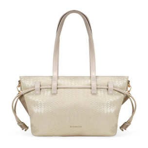 Bolso tote beige con trenzado y cremallera