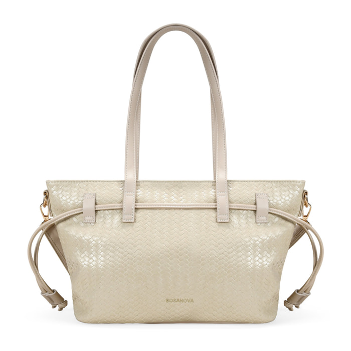 Bolso tote beige con trenzado y cremallera