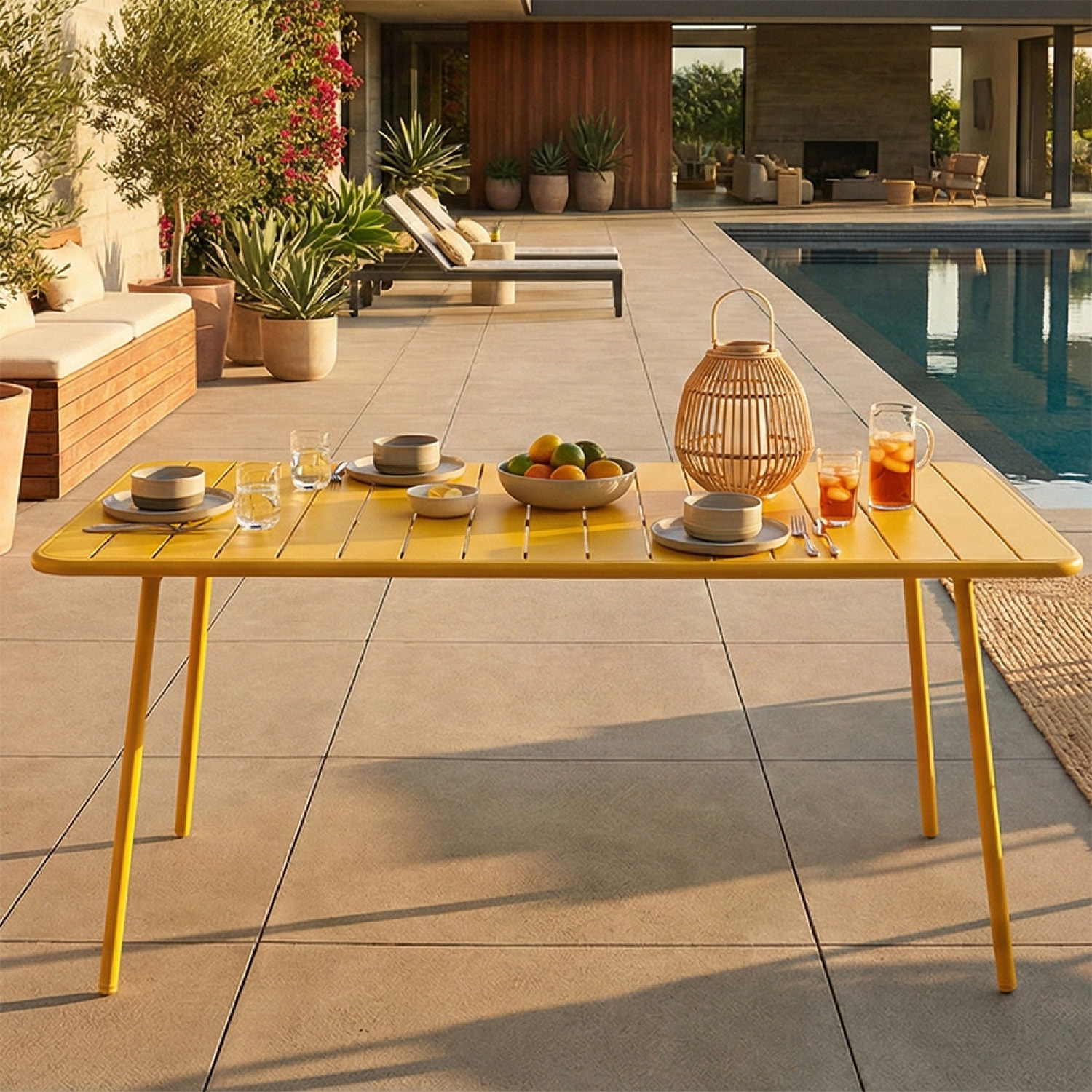 EVORA Table de jardin 6 places 160cm jaune
