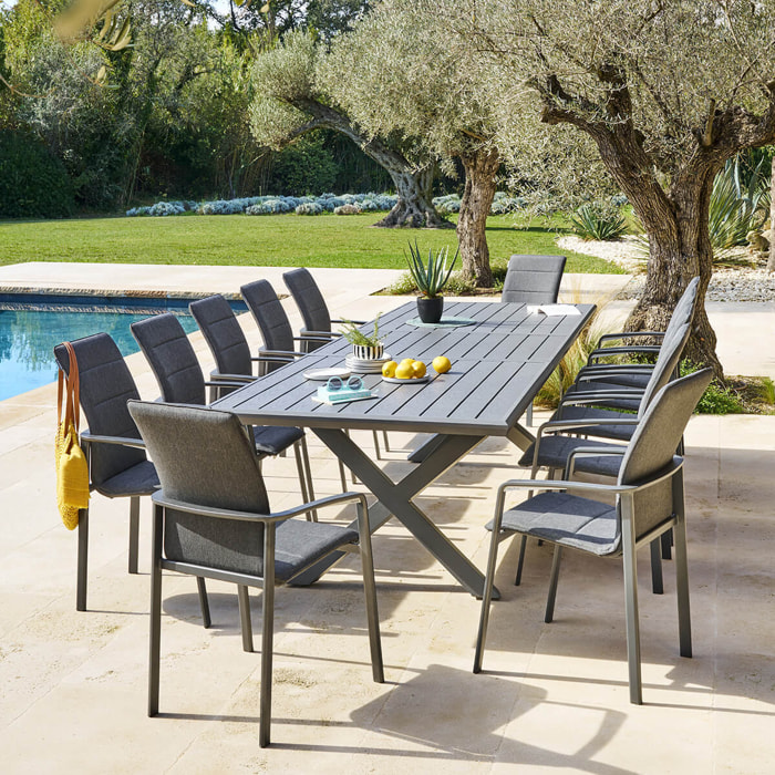 Table de jardin extensible "Axiome" ardoise granitée 12 places en aluminium traité époxy
