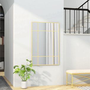 Miroir mural verrière rectangulaire - installation horizontal ou vertical - 4 crochets - 90 x 60 cm - métal doré