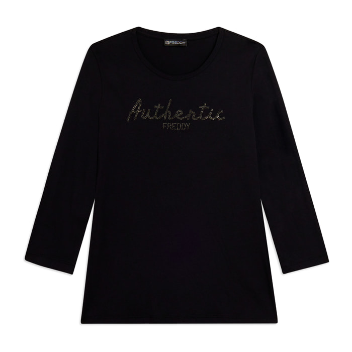 T-shirt manica 3/4 "Authentic" con logo FREDDY in strass