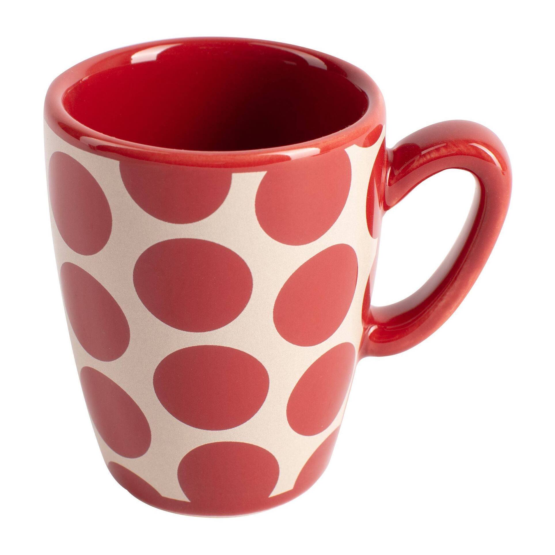 Set de 4pc café (2 tazas de 75ml + 2 platos de color solido) stoneware de topos rojos